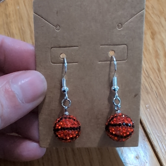 Hand Crafted Jewelry - Basketball Bedazzled Earrings